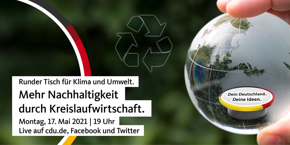 In unserer Runde "Mehr Nachhaltigkeit durch #Kreislaufwirtschaft" geht's Montag 19 Uhr v.a. darum, wie wir Plastik vermeiden. Mit dabei: <a href="/HeinenUlla/">Ursula Heinen-Esser</a>, <a href="/peterkurth/">Peter Kurth</a>, Reinhard Schneider von @WernerMertz und 3 Ideengeber von "Dein Deutschland. Deine Ideen." 🇩🇪💡 #zusammenmachen