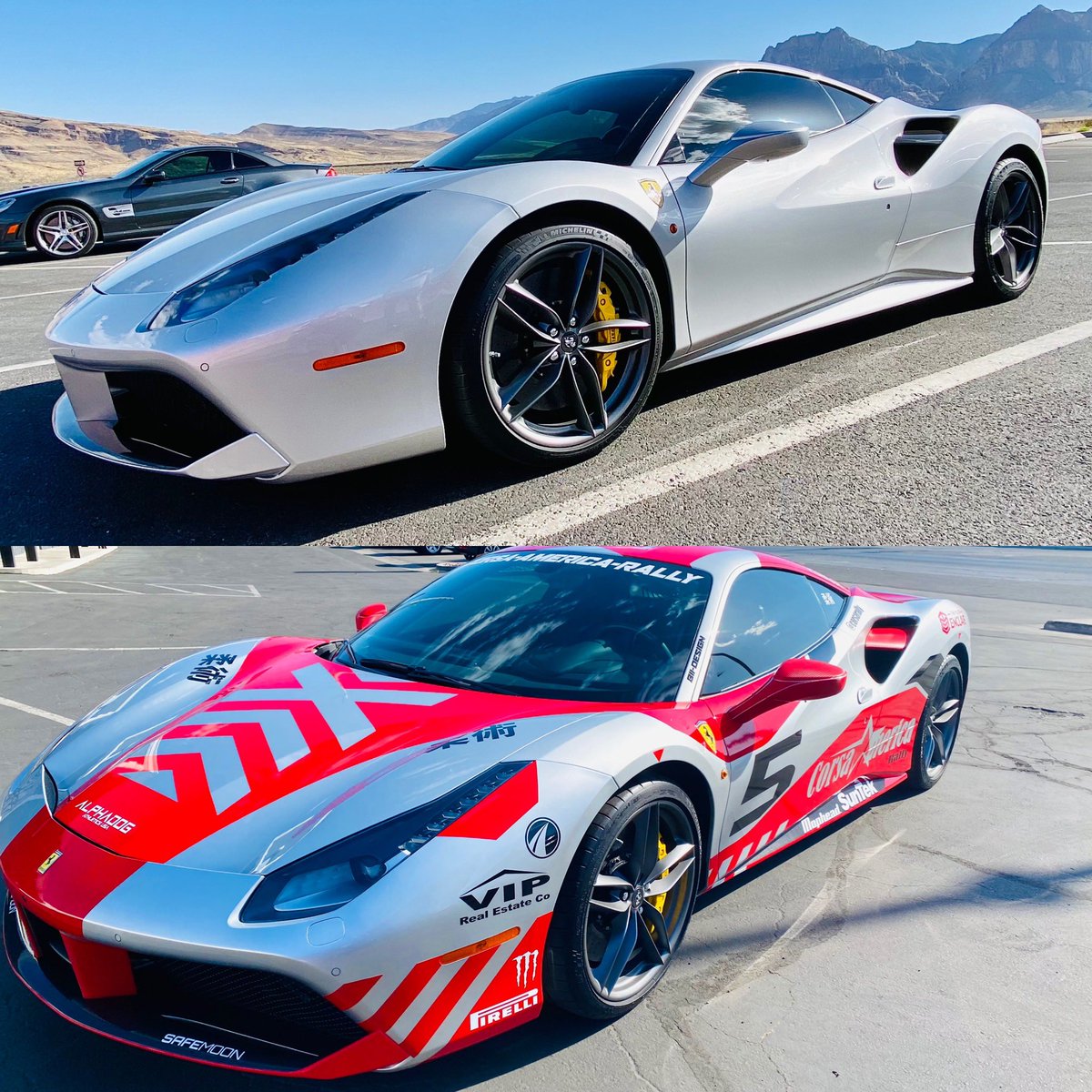 ZoltanBathory's tweet photo. It’s done 🤘 @CorsaRally dress code on the @Ferrari #488 - ready to race 🏴‍☠️🏴‍☠️🏴‍☠️ @safemoon @MonsterEnergy @Hublot https://t.co/d3YEMGJNNz