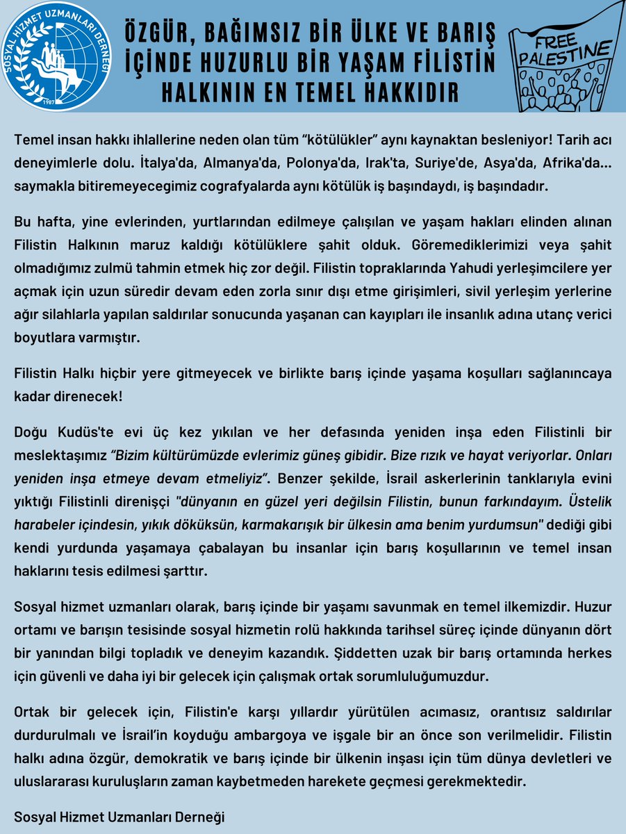 SHUdernegiGM's tweet photo. Özgür, bağımsız bir ülke ve barış içinde huzurlu bir yaşam Filistin Halkının en temel hakkıdır.

#freepalastine https://t.co/XD2juxrqNH