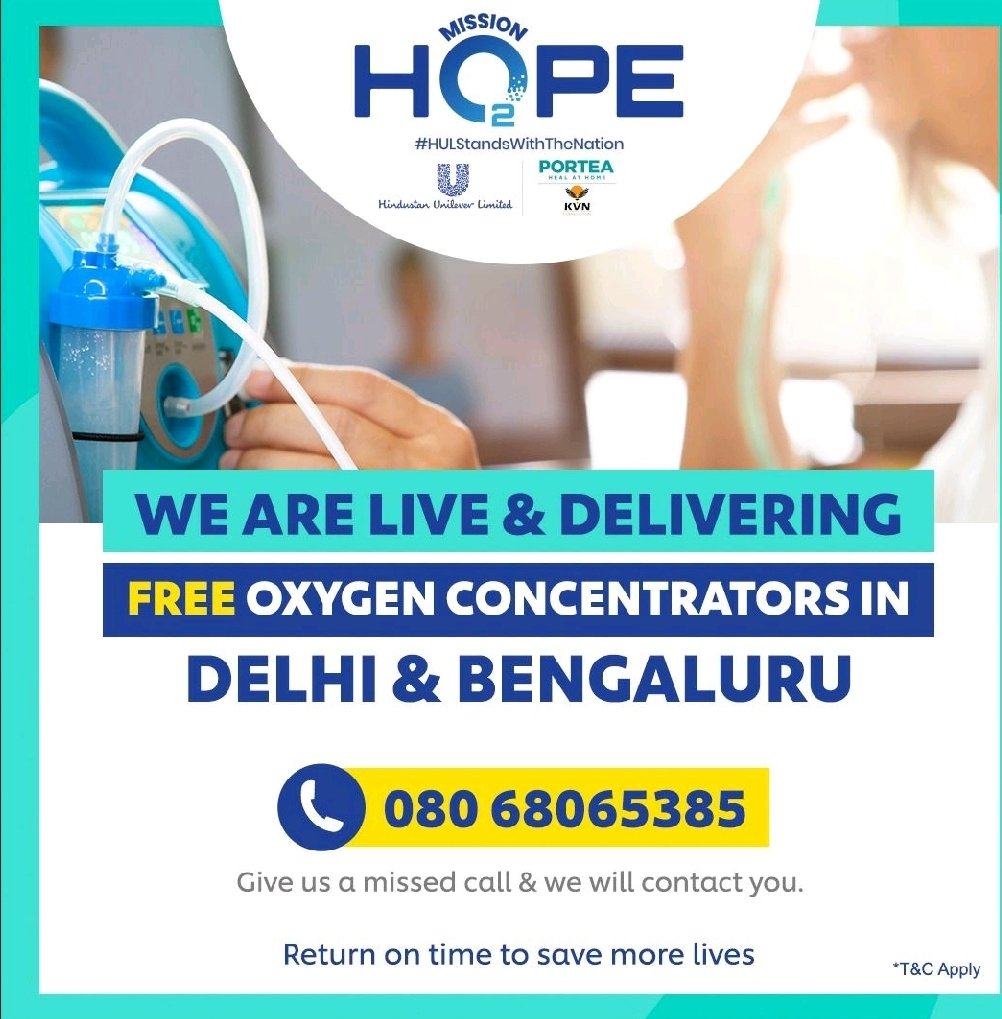 #OxygenConcentrators 
#bangalorecovid 
#DelhiCovid
#Oxygen
<a href="/Unilever/">Unilever</a> <a href="/PorteaMedical/">Portea Medical</a>