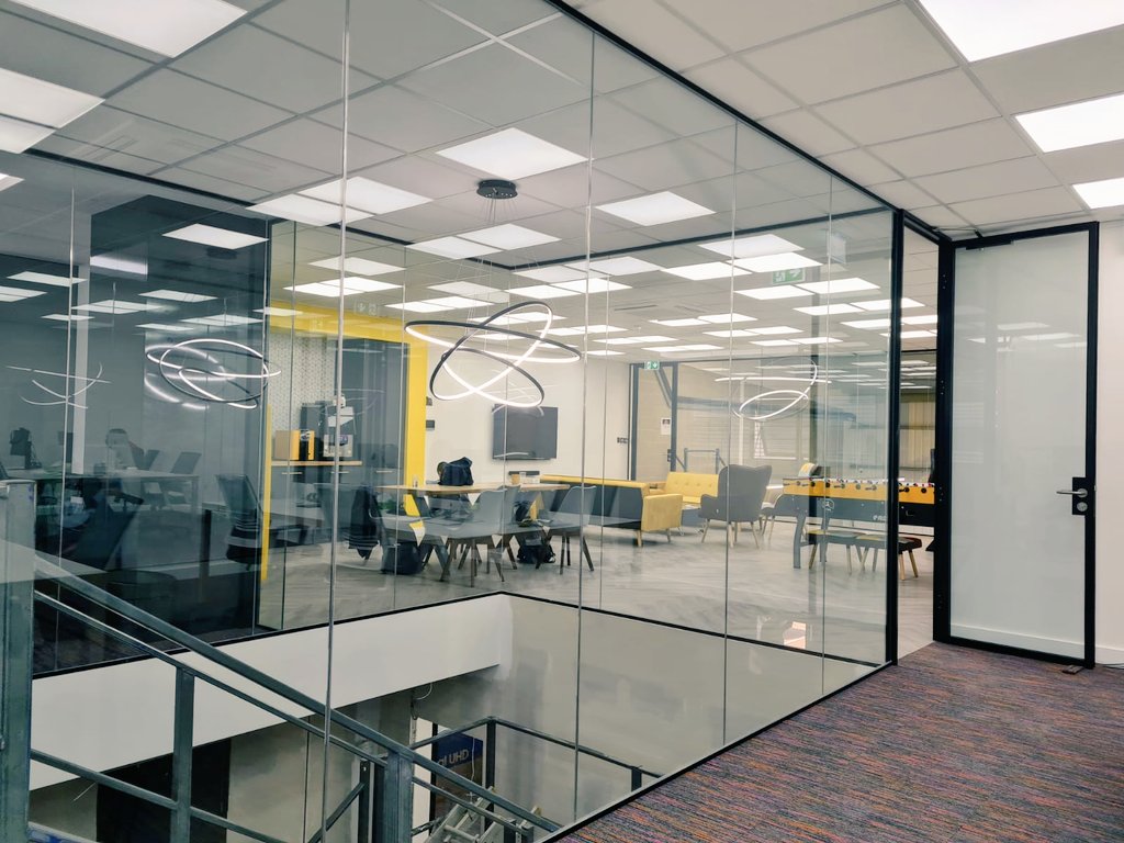 PremfixLondon's tweet photo. A little sneak preview of our full commercial space fit-out in Welwyn Garden City. Built from a shell and core this has been 1 of the most amazing projects for Premfix #fitout #officerefurbishment #bestproject https://t.co/TAlhZYcIuB
