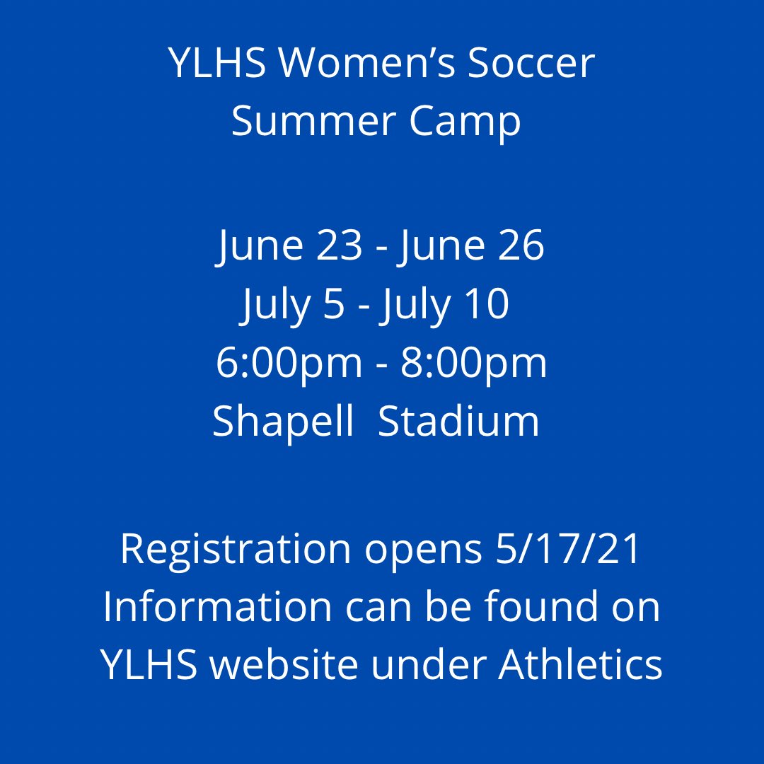 Summer camp registration opens Monday, May 17. Information and links to registration can be found at YLHS.org under the Athletics tab.