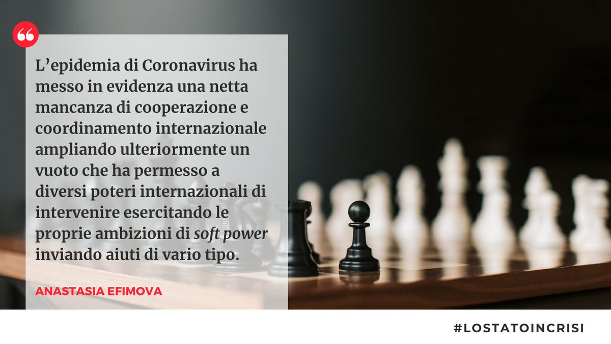 La mancanza di cooperazione e coordinamento internazionale per la gestione dell’epidemia di Coronavirus ha permesso a diversi poteri internazionali, tra cui la Russia, di intervenire esercitando le proprie ambizioni di soft power. Ne parla <a href="/ef_stacy/">Anastasia Efimova</a> nel libro #LoStatoinCrisi.