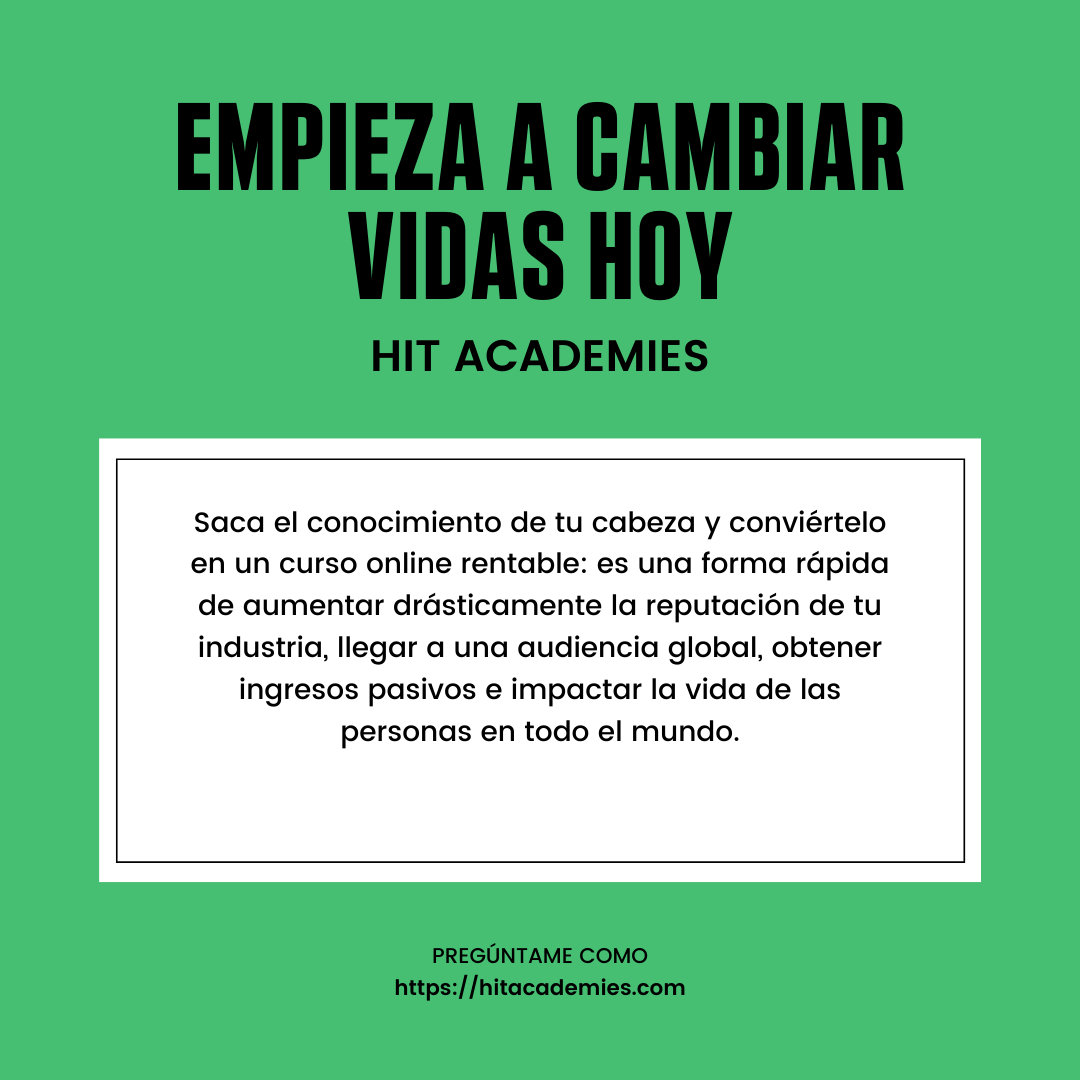 hitacademies's tweet photo. Empieza a cambiar vidas hoy.
Saca el conocimiento de tu cabeza y conviértelo en un curso online rentable https://t.co/SjciLC0DiK