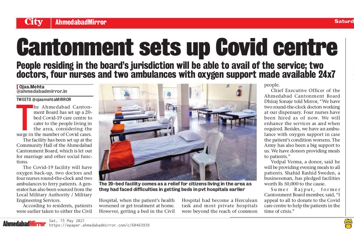 drajaykumar_ias's tweet photo. Good job @cbahmedabad
All Cantonment Boards are putting their might as #IndiaFightsCOVID19 https://t.co/KdFReIVzEn