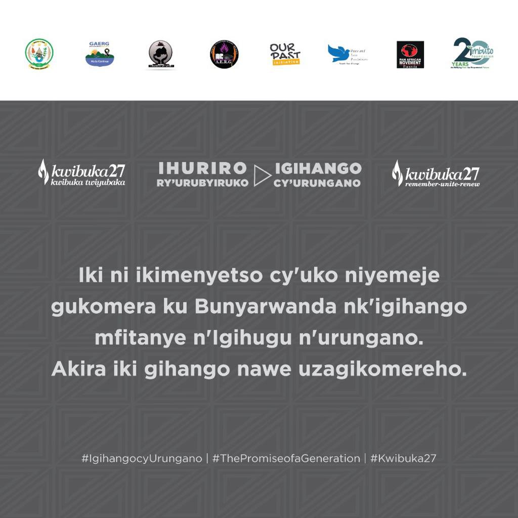 MazimpakaJp's tweet photo. Dufite igihango cyo kurinda ibyiza byagezweho n'abakuru/Ubuyobozi bwiza bw'igihugu cyacu. "Ntacyo twazasobanurira abazadukomokaho tutabaye intwari kandi twarabanye nazo" Hon. @Bamporikie
#Thepromiseofageneration #IgihangocyUrungano #Kwibuka27 #Rwanda https://t.co/RKwe88Y0hO