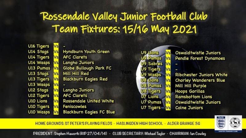 Good luck to all our teams playing this week! Our thoughts are with Bobby and his family, Jordan's family and James Dean's family. A minute's silence/applause will be held by all teams this weekend in memory of them. 💛🖤⚽️
#RVJFC #footballfamily #proud #ForBobbie