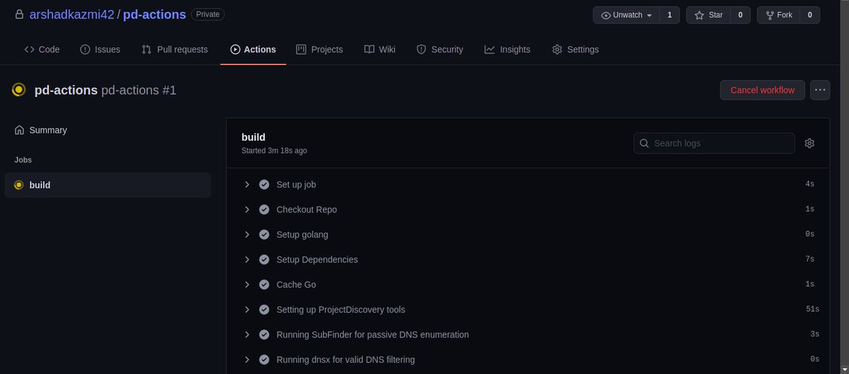 arshadkazmi42's tweet image. @AseemShrey Thank you for the awesome tutorial. Just got my pd-actions repository setup and triggered first run. It took just 2 minutes to did the complete setup and trigger the run๐บ
Now its time to play around and customize the
workflow
#recon #BugBounty #hackingsimplified