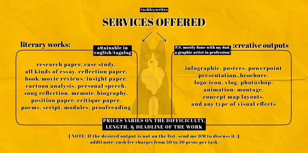 🐱 meow, miss ashley is here! and today marks her 7th month as a commissioner 📒

need help writing your essays? 💡#ashleywrites offer various academic services at a reasonable price! ✏️

📝 send me a dm so I can write for you! 
kindly open this thread for more too 🥇