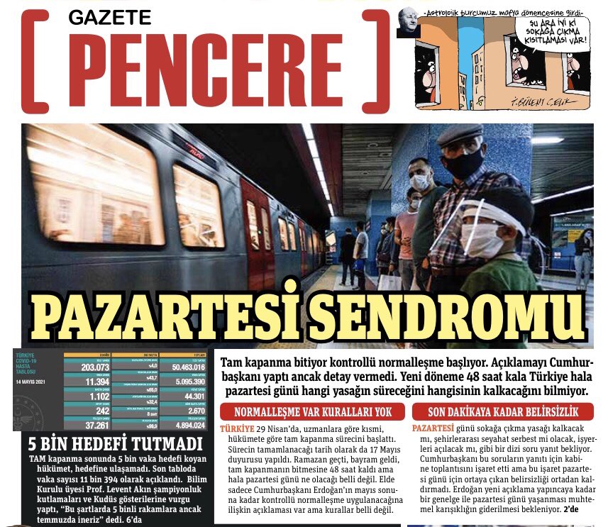 Tam kapanma süreci Pazartesi bitiyor. Ama her şey belirsiz.

- Esnaf dükkanını açacak mı?
- Şehirler arası seyahat yasağı bitecek mi?
- Kimler dışarıya çıkabilecek?
Bilmiyoruz!

Kabine toplantısını Pazar günü yapsanız çok mu zor olurdu?
Nedir bu vatandaşa eziyetiniz!
#HemenSeçim