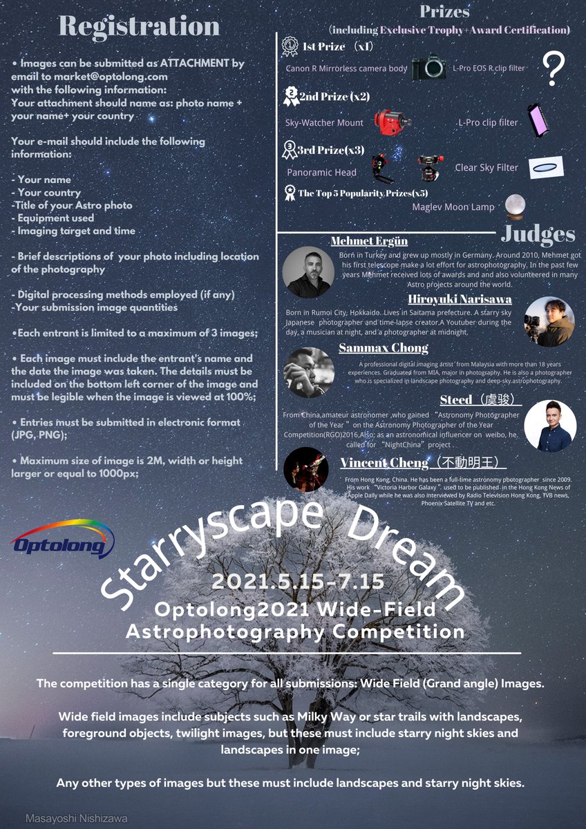 Lol..Optolong - 2021 Wide Field Astrophotography Competition has begin.
The first prize surprisingly is Canon EOS-R camera body, and is going to be equipped with Optolong new EOS-R clip, WOW~incredibly perfect kit! Why are we still waiting?
More details: optolong.com/cms/document/d…