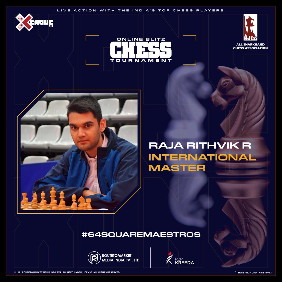 XONGLeague's tweet photo. 17- year old #InternationalMaster and India Rank 87 Raja Rithvik R is now going to take part in the XONG X-League C-1 #OnlineBlitzChess tournament. 
Get yourself ready to play with the IM! 

Register now!  👇👇👇
https://t.co/xARnxBPRxR

#64SquareMaestros ♟️

#XONG #XONGleague https://t.co/KJk9YeRCxJ