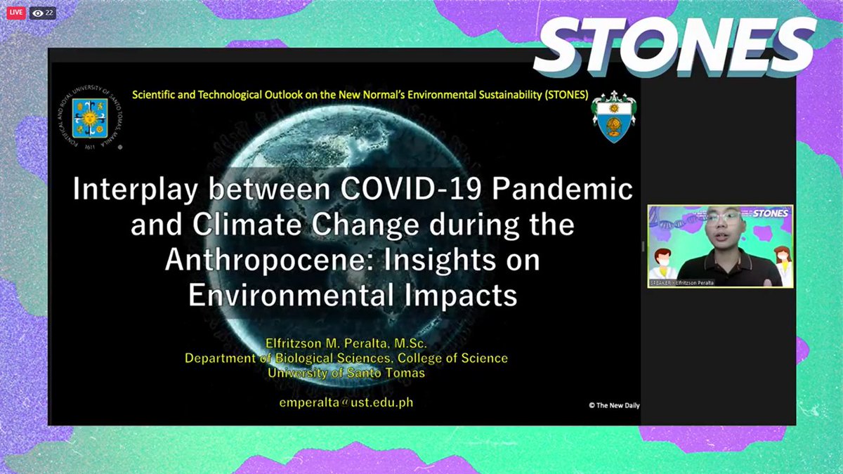 ust_csc's tweet image. Mr. Elfritzson Peralta of the UST College of Science continues the webinar as he shares about his insights on the environmental impacts of the COVID-19 pandemic and climate change during the Anthropocene.

#STONES2021
#Limitless2021
#CSCTranscendingBorders
#CSC2020Vision