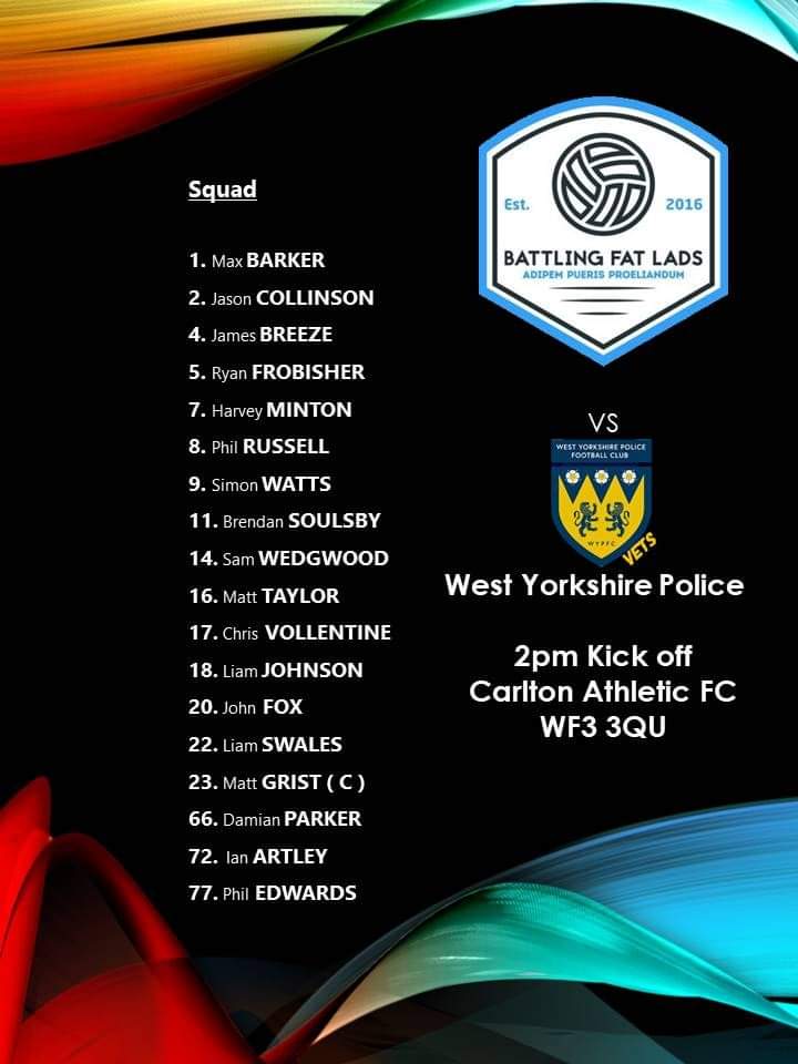 📋 Here's tomorrow's squad v <a href="/WYP_Football_C/">West Yorkshire Police Football Club</a> (vets) 
➡️Raising money for <a href="/HortonHousing/">Horton Housing</a>

427 days since our last game...
Give it everything boys 🌈

#charityfootball #footballfamily