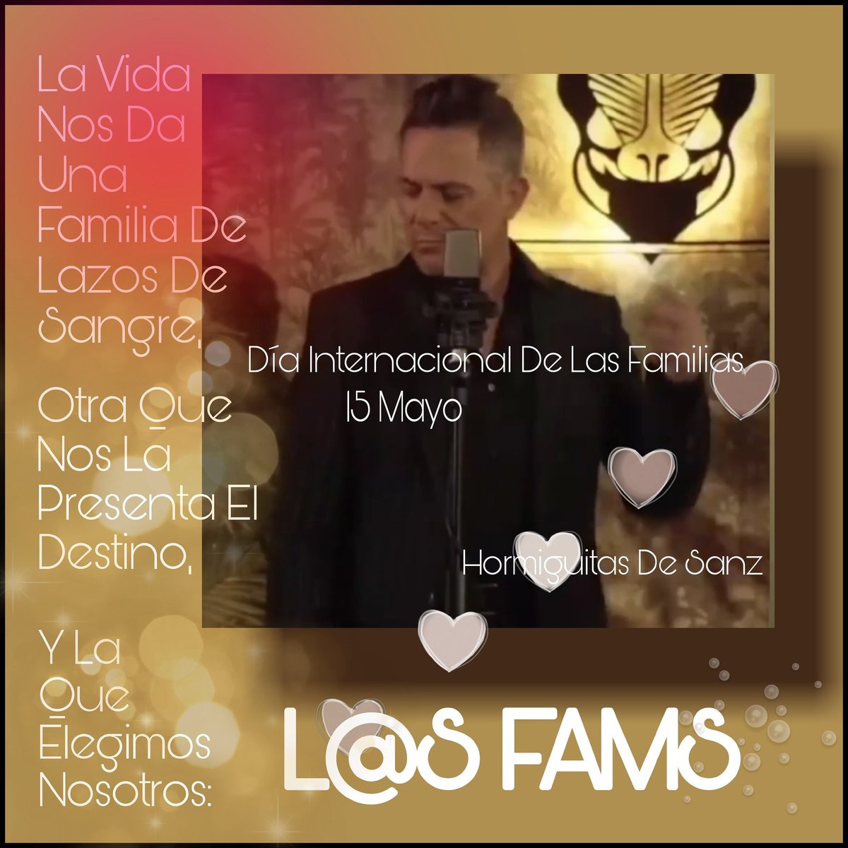 HormiDeSanz's tweet photo. La familia es como la música, algunas notas altas, otras bajas, pero siempre es una hermosa canción.
#DíaInternacionalDeLasFamilias
@AlejandroSanz
#Fams
#HormiguitasDeSanz https://t.co/rHXa70ns3Z