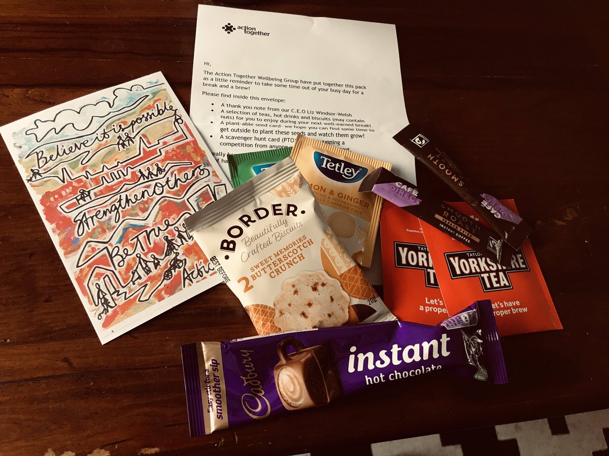 Thank you <a href="/WeActTogether/">Action Together</a> Wellbeing Group for the most lovely little surprise through the post this morning! Includes a hand written note from <a href="/WelshLizzie/">Lizzie Windsor-Welsh</a> and a scavenger hunt challenge for #MentalHealthAwarenessWeek can’t wait to get started on the biccis though 😋