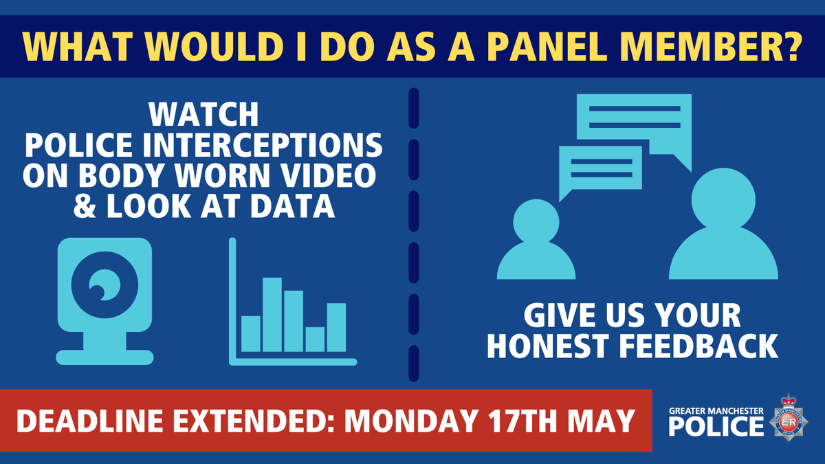 gmpolice's tweet photo. Independent Community Scrutiny Panels are made up of members of the public who are representative of the local community. Become a member &amp; provide your honest opinion on how police use their stop &amp; search powers. 

Apply: ForceCommunityHub@gmp.police.uk https://t.co/o7OzdE0PUP