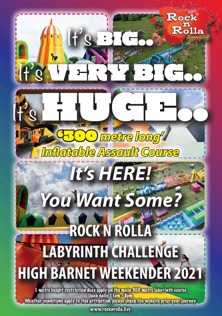 Book your Rock n Rolla Weekender tickets now and experience the Labyrinth Challenge, UK’s Number 1 Inflatable Obstacle Course!
10th and 11th July 2021
11.00am till 8.00pm Daily
Byng Road Playing Fields High Barnet EN54NP
#holidays #familytime #highbarnet #park #LabyrinthChallenge