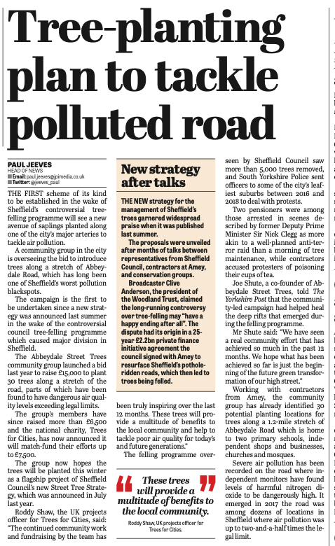 Abbeydale Street Trees (@abbeydaletrees) on Twitter photo ⚡️It's official. Great article in today's <a href="/yorkshirepost/">The Yorkshire Post</a> announcing our partnership with the amazing <a href="/TreesforCities/">Trees for Cities</a> who will match fund up to 7.5k money we raise for street trees on Abbeydale Road. We are very nearly there so please sponsor if you can! uk.gofundme.com/f/help-plant-m… ⚡️It's official. Great article in today's <a href="/yorkshirepost/">The Yorkshire Post</a> announcing our partnership with the amazing <a href="/TreesforCities/">Trees for Cities</a> who will match fund up to 7.5k money we raise for street trees on Abbeydale Road. We are very nearly there so please sponsor if you can! uk.gofundme.com/f/help-plant-m…