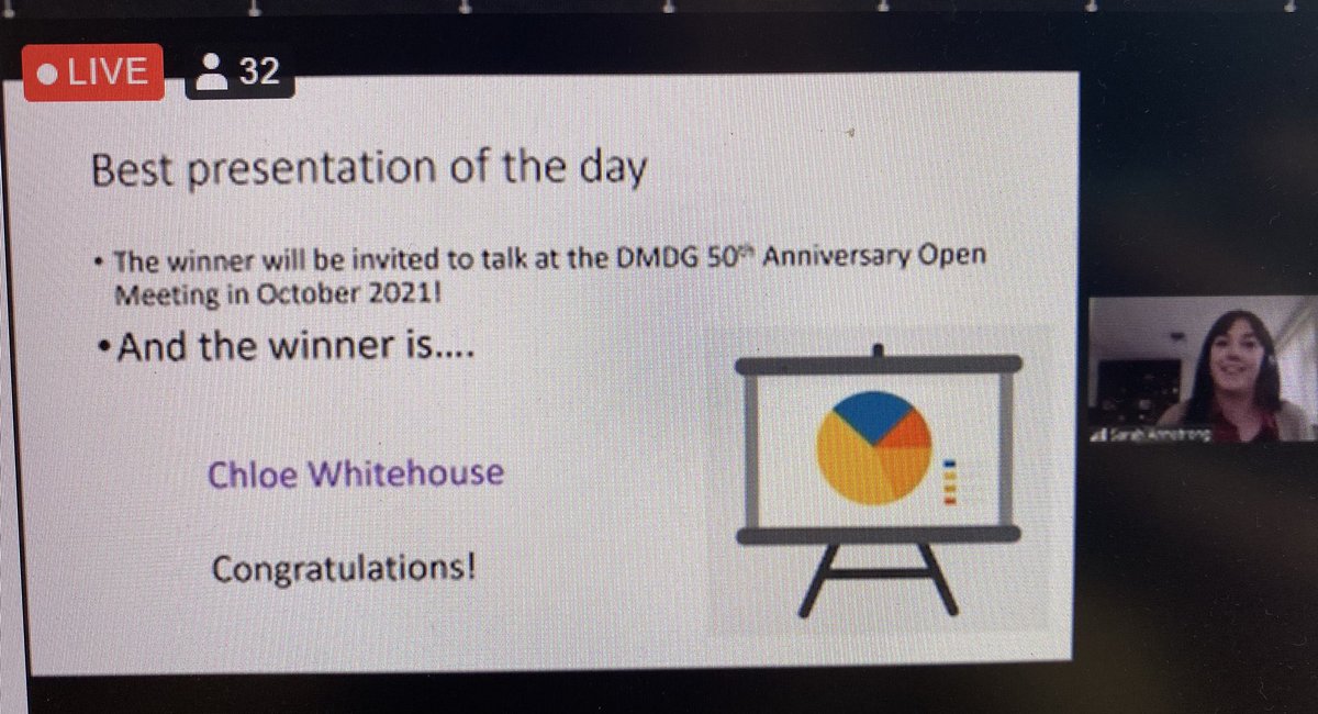 NeuroChloe's tweet photo. Another fantastic early careers DMDG meeting this week, always lovely to find out about the great DMPK work being done by ECRs! Absolutely delighted to have won the prize for best presentation and looking forward to presenting at the annual meeting 😀 https://t.co/RUdvjjTaHV
