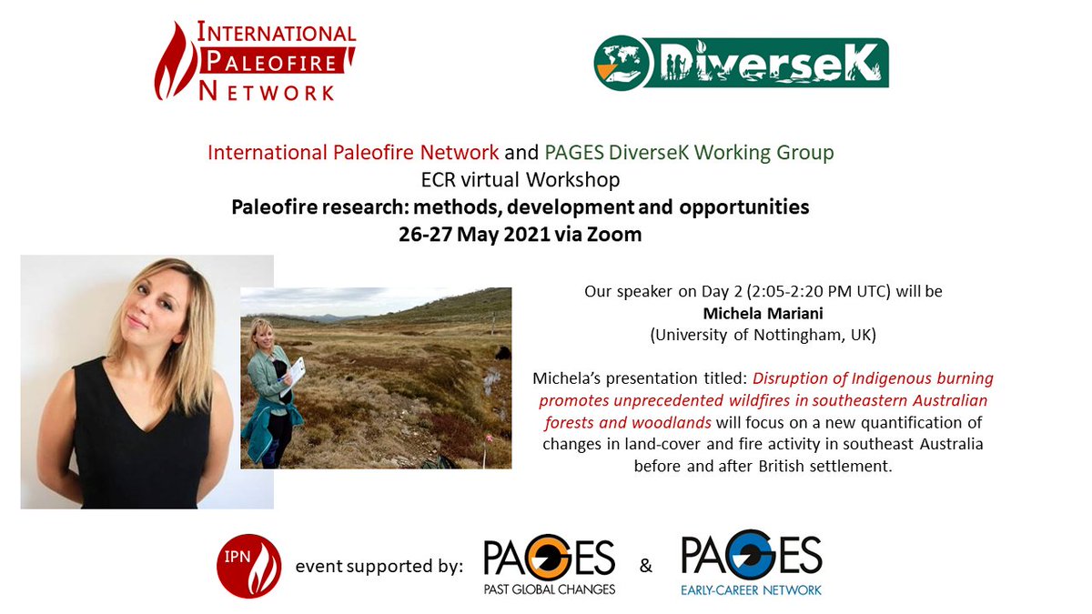 diverse_K's tweet photo. 📢 Time to #MeetTheIPNSpeakers! @MichaelaMariani on how pollen modelling and charcoal compilations reveal that disruption of Indigenous burning following colonial settlement promoted shrub encroachment and unprecedented wildfires in SE Australia. Details: https://t.co/HfQfpaN6Zv https://t.co/TOie8k89qm