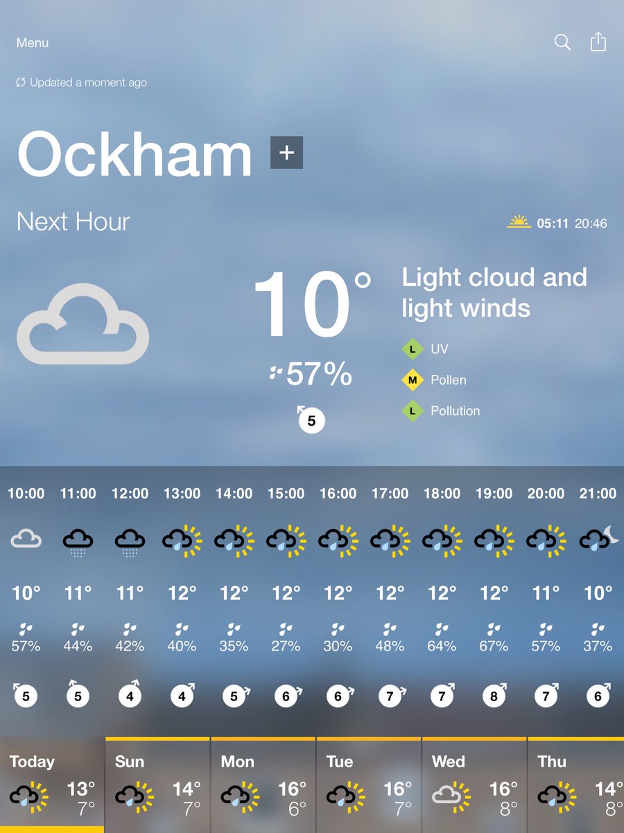 brockhamcricket's tweet photo. BBC Weather forecast for Ockham. Today: Light Rain Showers. https://t.co/dkOtG88us5 Hoping we get a game in today #surreydownscricket #brockham #cricket #wearetopoftheleague https://t.co/lt4v5K0Dm7