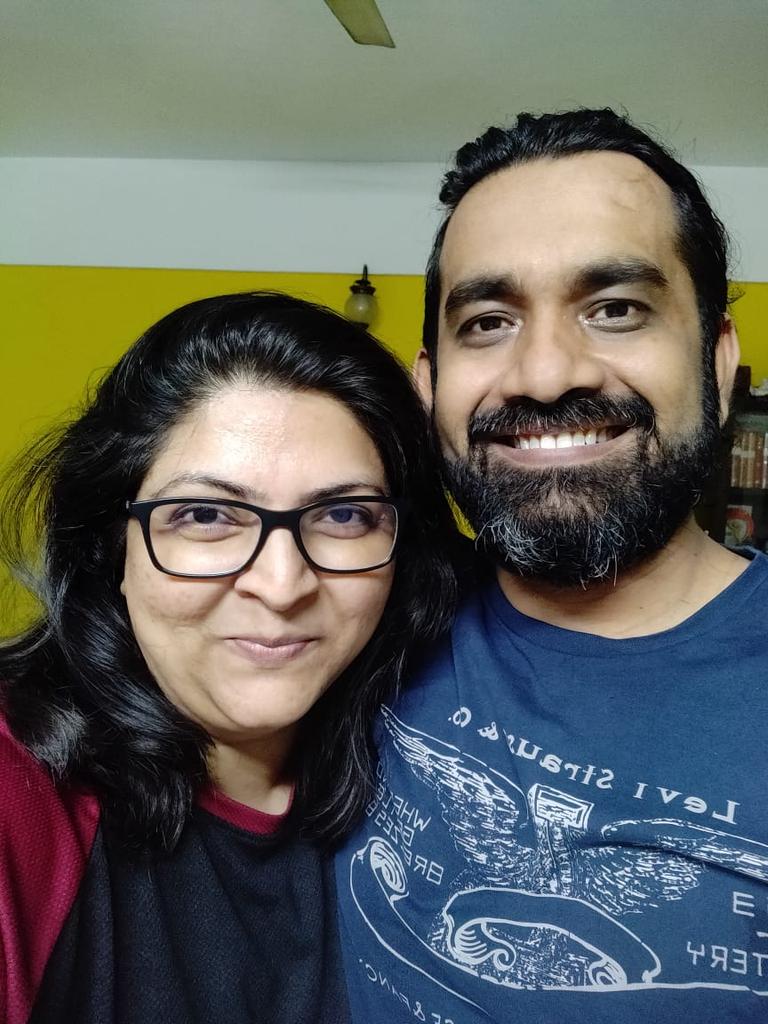 For Madhushree and me this pic will remain more precious than wedding pic. 
After a month long almost Tsunami over the family this was the reunion but it does not tell you what we went through . Read on how our lives changed. #COVID19 #survived 1/n https://t.co/nSwtcGwbuh