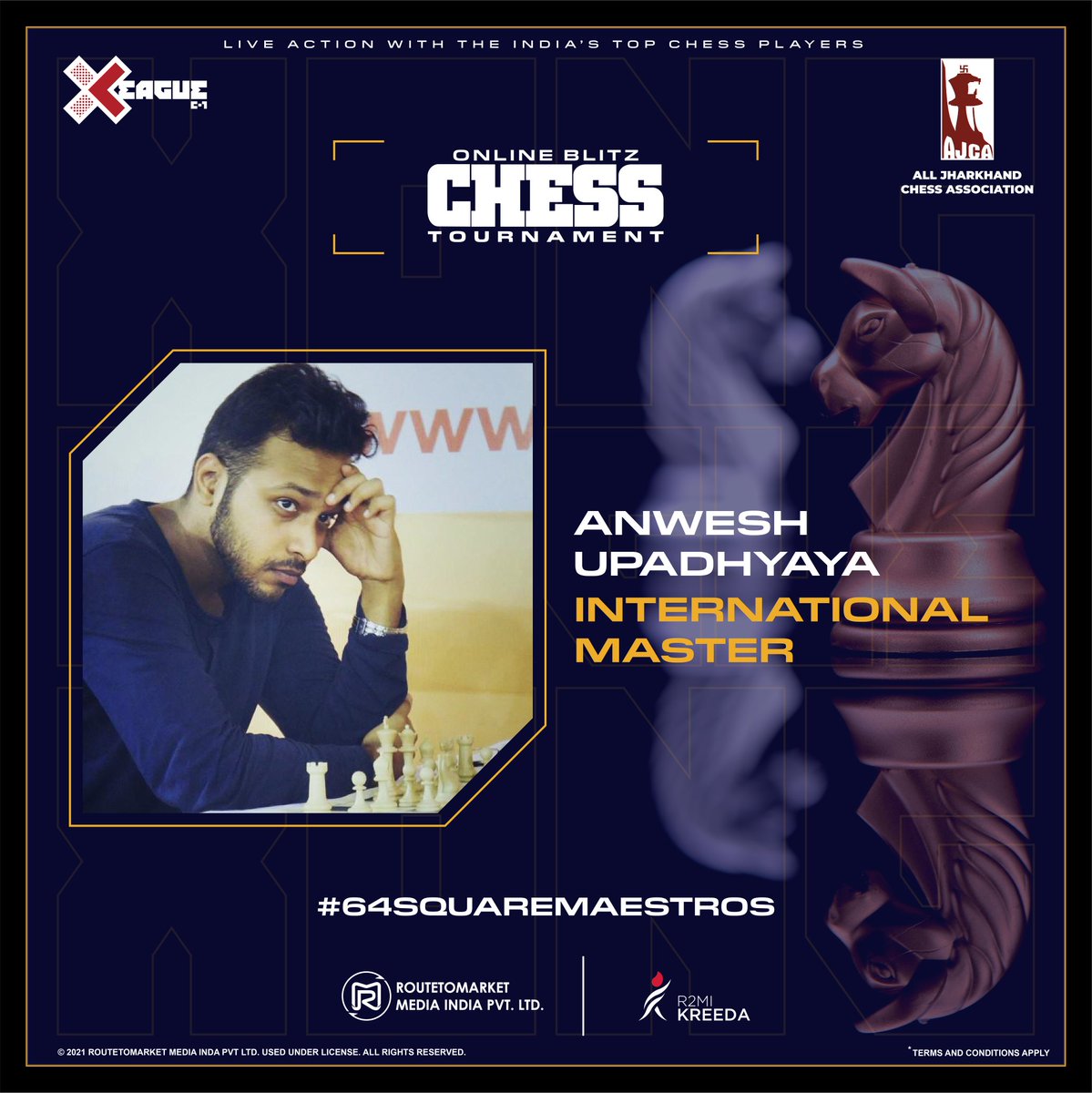 XONGLeague's tweet photo. #InternationalMaster and India Rank 121 #AnweshUpadhyaya is now going to take part in the XONG X-League C-1 #OnlineBlitzChess tournament. 
Get yourself ready to play with the IM! 

Register now!  👇👇👇
https://t.co/xARnxBPRxR

#64SquareMaestros ♟️

#XONG #XONGleague
#ChessIndia https://t.co/6SjGujb94T