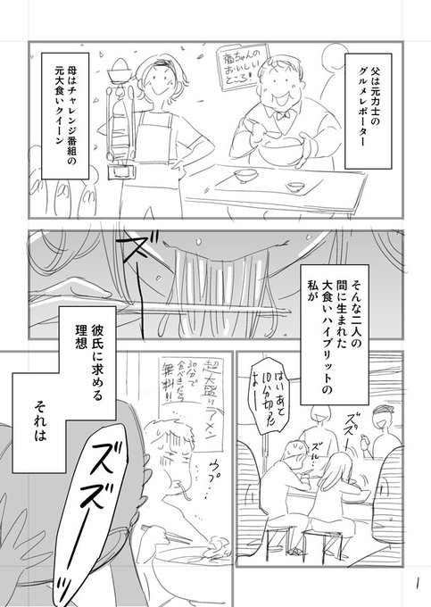 大食い女子が理想の相手を見つける漫画(1/5) 