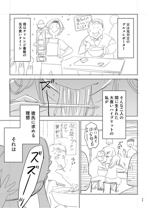 大食い女子が理想の相手を見つける漫画(1/5) 