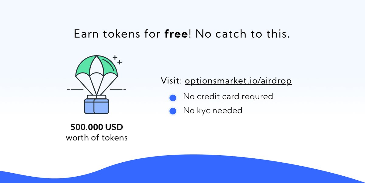 Limited AIRDROP opportunity. Visit optionsmarket.io/airdrop. All you need to do is to share our platform on social media and we will reward you with our tokens. That's it! No credit card, no kyc, it is as simple as it gets.