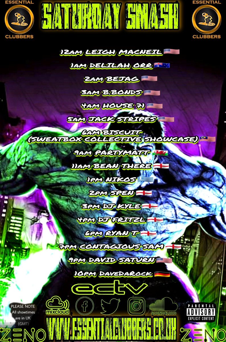 ESSENTIALCLUBB3's tweet photo. SATURDAY SMASH!!!!!

PLEASE NOTE: All showtimes are shown in UK time (GMT) 

#ecradio #Essentialclubbers #NowPlaying #chat #listenlive #tuneinapp #Radio #jointhemovement #Facebook #mixcloud #Instagram #worldwide https://t.co/6Mpzb2HC6Q