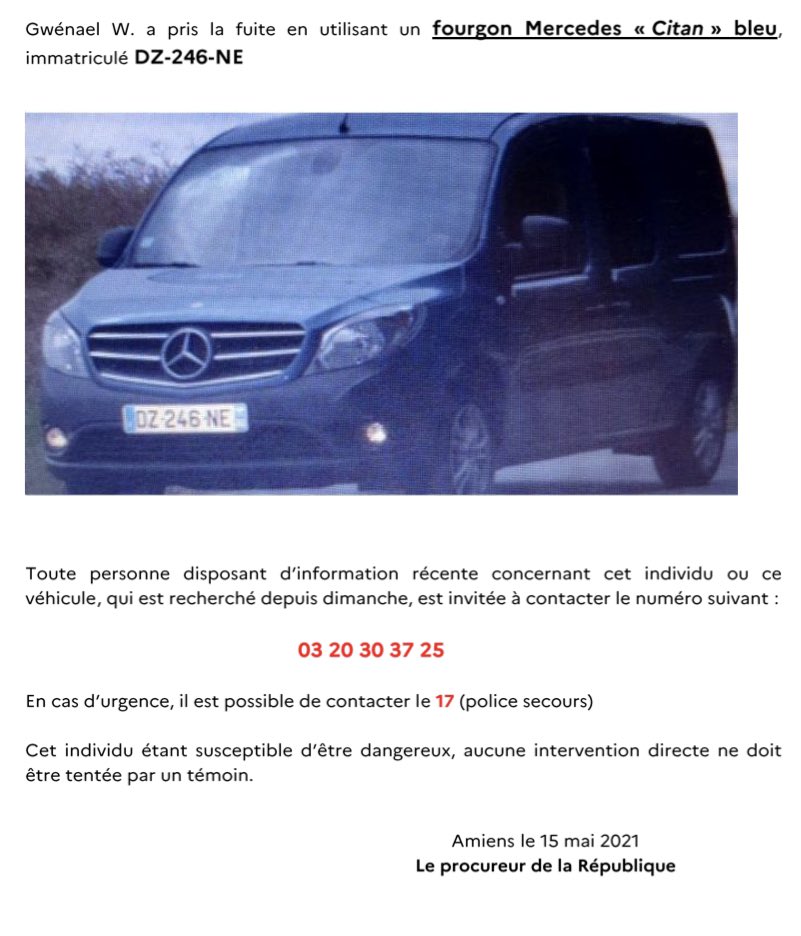 ProcureurAmiens's tweet photo. Nouvel appel à témoins dans l’enquête ouverte après l’homicide aggravé commis au préjudice de Claire M. : son conjoint Gwenael M. est toujours activement recherché par la PJ d’Amiens, avec le soutien de la DCPJ et de la brigade nationale de recherche des fugitifs. https://t.co/Dp1NleUb0Y