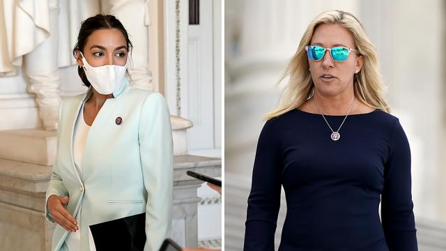thehill's tweet photo. WATCH: Deleted video shows Greene taunting Ocasio-Cortez's Capitol Hill office in 2019 https://t.co/LcfFNN7UVp https://t.co/6h4zkmeTxJ