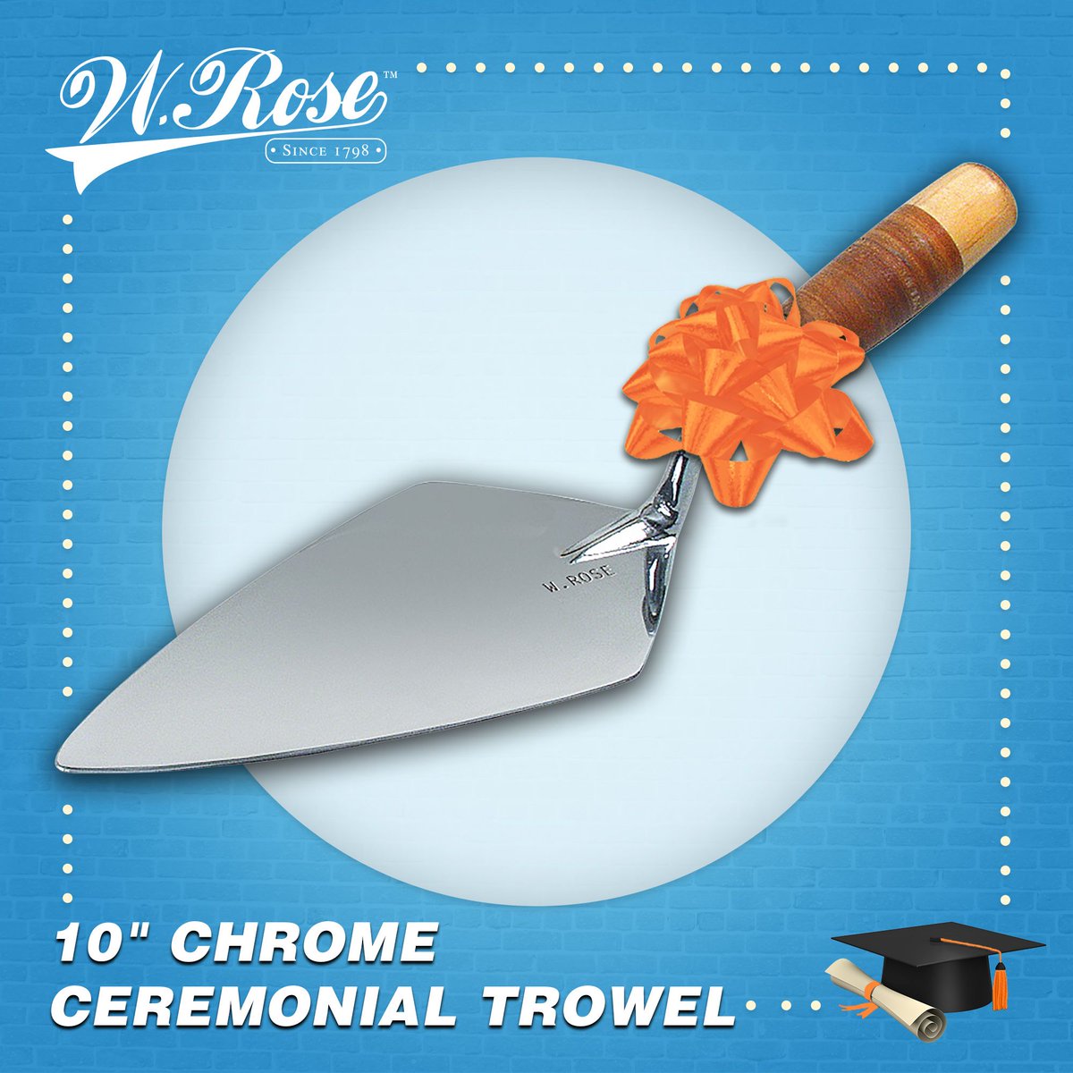KraftTool's tweet photo. Surprise your grad with a W. Rose™ Chrome or Gold Ceremonial Trowel. The blade and shank are forged from a single piece of uniquely formulated chrome or gold-plated carbon steel for extra toughness. 

https://t.co/4SEajSeKEy
https://t.co/Pcb87Q5auy

#MadeintheUSA #WRose https://t.co/Ew653nJOT7