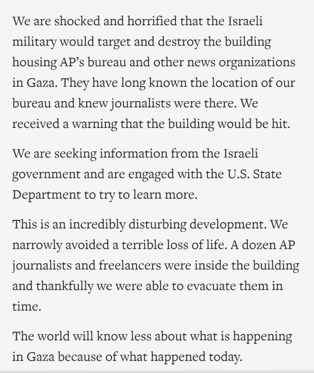 zafarabbaszaidi's tweet photo. AP statement on Israeli attack on building housing AP office.
#Aljalaa #AssociatedPress https://t.co/KJfP21HA69