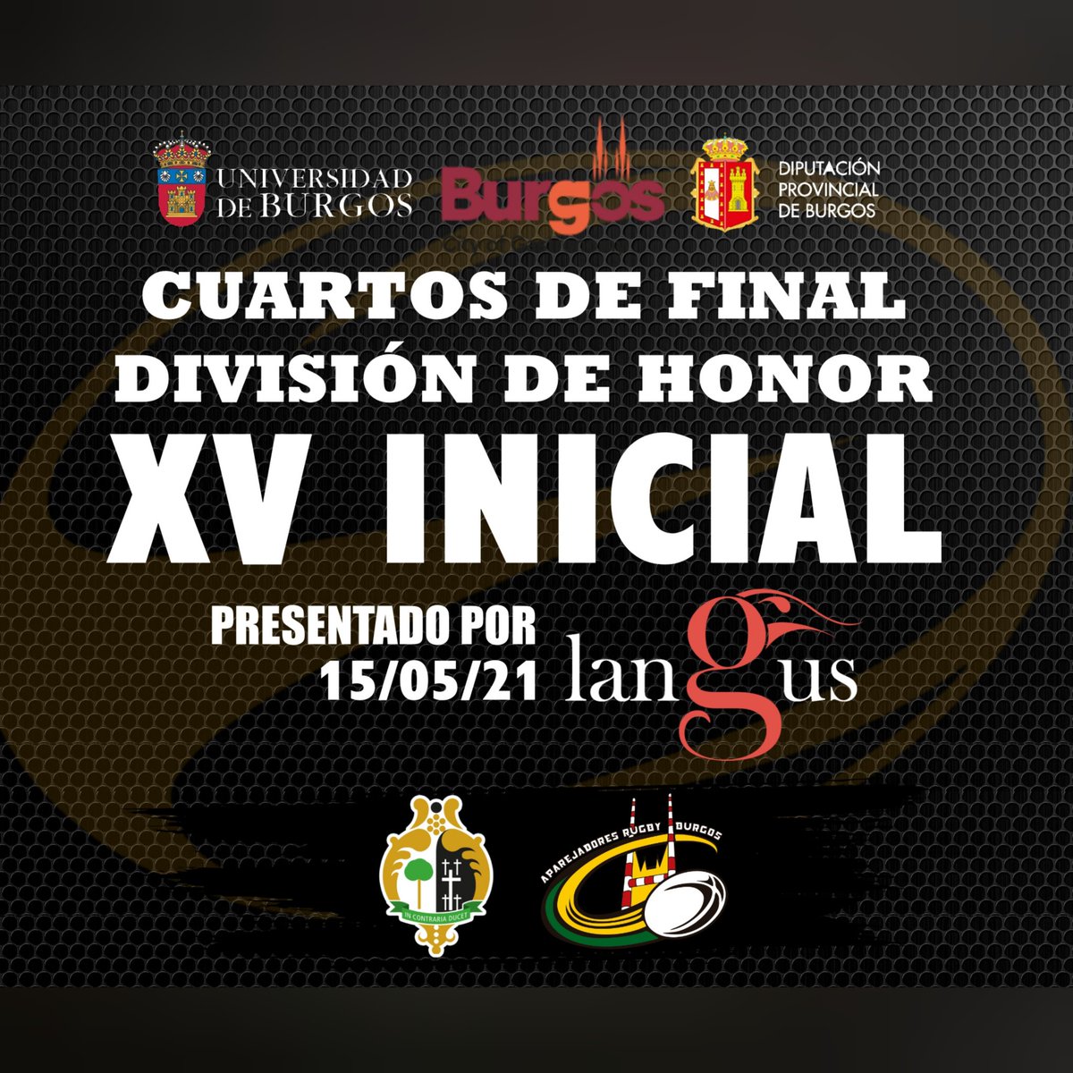 RugbyAparejos's tweet photo. 💥Este es nuestro XV inicial para los cuartos de final de la #DHRugby contra @Chami_Rugby
⚡Presentado por #Langus
🕔 17:00h
‼️📺 Síguelo aquí ⬇️
https://t.co/06TNGSZ3AV
🖤💛🖤
#BURGOS
#PlayoffDHRugby https://t.co/xbT2aClJo6