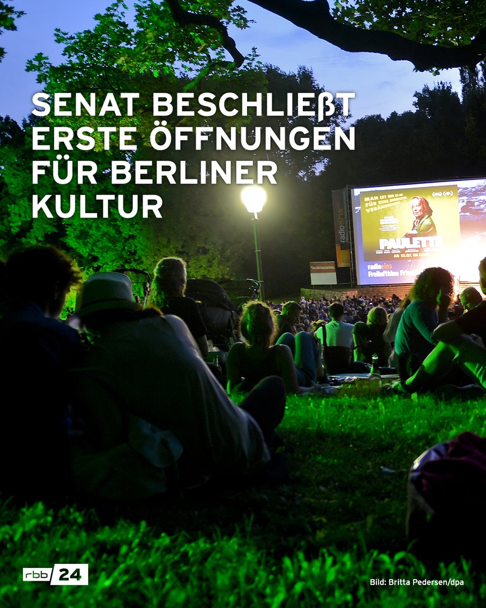 rbb24's tweet photo. Außenbereiche von #Kinos, #Theatern, #Clubs oder Opern- und Konzerthäusern dürfen ab 19. Mai in #Berlin wieder öffnen. Vorausgesetzt die 7-Tage-#Inzidenz bleibt weiter unter 100. #Lockerungen #Kultur https://t.co/riC5peZ6As
