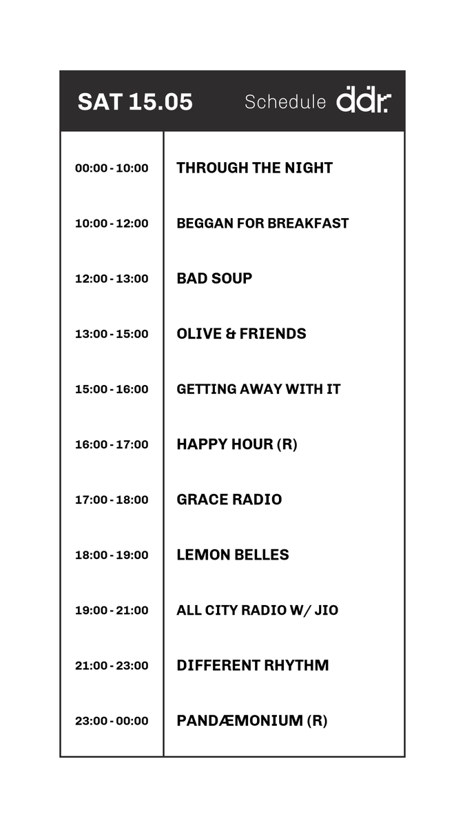 Belter of a day still to come on ddr. with <a href="/BadSoupRecords/">Bad Soup Records</a> kicking off in a few minutes, Olive &amp; Friends in a new weekend slot and <a href="/FathyClynn/">Cathy 🛒</a> getting away with it at 3pm. Then keep it locked right through til midnight with our Saturday night regulars... 

listen.dublindigitalradio.com