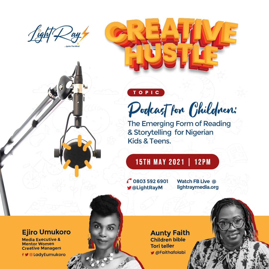 LightrayM's tweet image. Know about using podcast for storytelling to kids? 

Find out in my interview today with Faith Afolabi who is shaking the industry in Nigeria using podcast to tell 100 stories.

Follow @mega 89.1 fm Warri and @LightRayMedia.org on Facebook to watch live