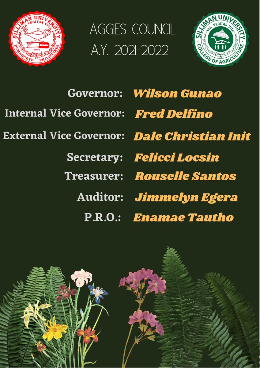 SUaggies's tweet photo. Congratulations to the official set of council officers for the A.Y. 2021-2022! (Corrected Version) 👉🏼💚👈🏼
#Aggies https://t.co/xrli4lk3rG