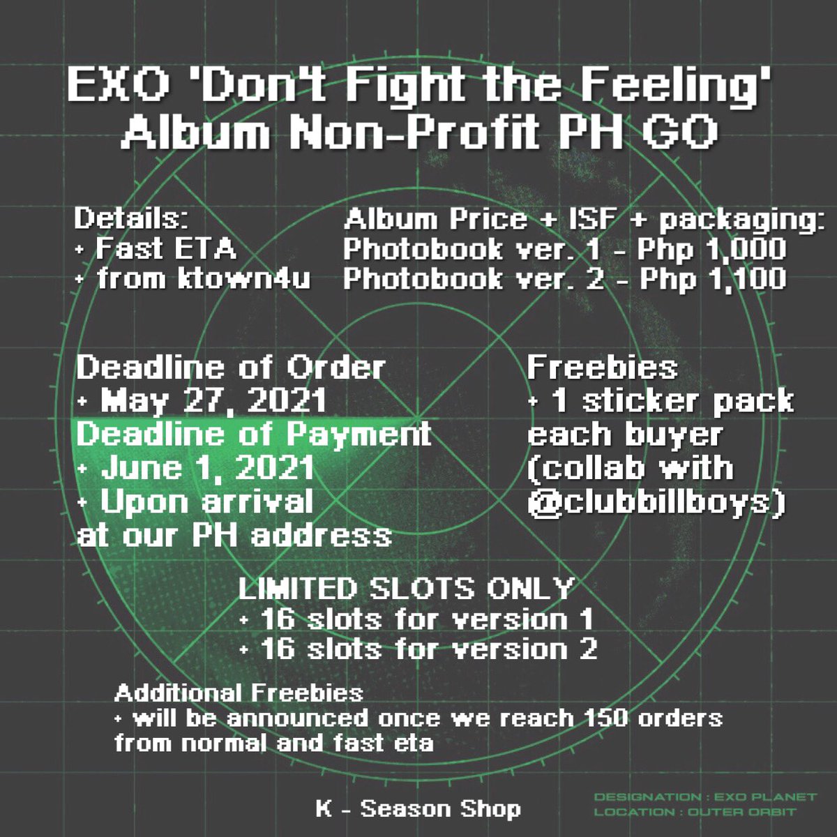 kseasonshop's tweet photo. [#KSeason_GO]

EXO 'Don't Fight The Feeling' Comeback Album Non-Profit PH GO

‼️ FAST ETA &amp; LIMITED SLOTS ONLY ‼️

For questions, don't hesitate to message us. 🤗

Order Link: https://t.co/gSlo5Q16V2

/please help rt. thank you!/ https://t.co/hNbweoVg09