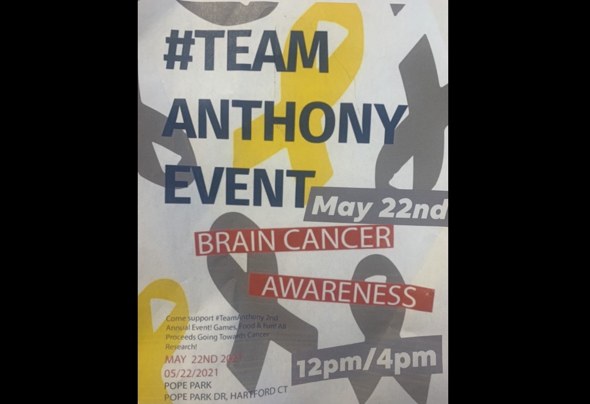 Join Team Anthony in Pope Park next Sat May 22 from 12-4 to raise awareness about brain cancer &amp; support one of Classical’s top scholars, Anthony who came to Classical from <a href="/McdonoughmsB/">McDonough Middle School</a> &amp; embodies our core values plus perseverance, optimism &amp; humor. <a href="/Hartford_Public/">Hartford Public Schools</a> <a href="/MrRichT1P/">Tyrone Richardson</a>