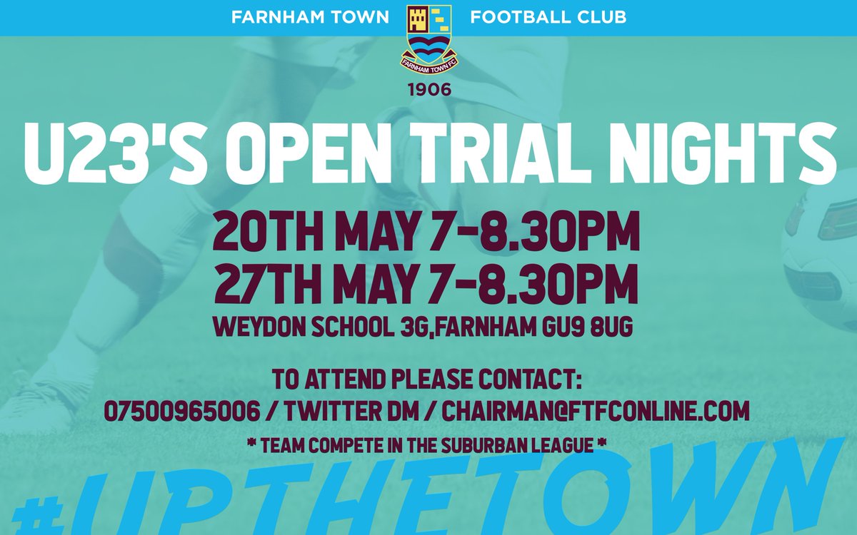FarnhamTownFC's tweet image. Trial nights for FTFC U23's have been released. Please contact us if you would like to attend! This season four of our U23's made first team appearances.
@FcFarnham #PlayerDevelopment