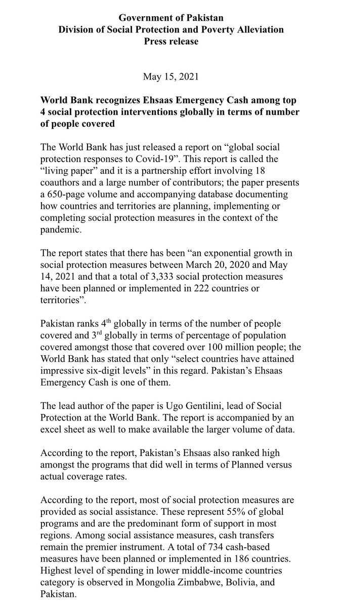 Engr_Naveed111's tweet image. World Bank Recognizes Ehsaas Emergency Cash Program among top 4 social protection interventions globally in terms of people covered.  

More power to Dr. Sania Nishtar