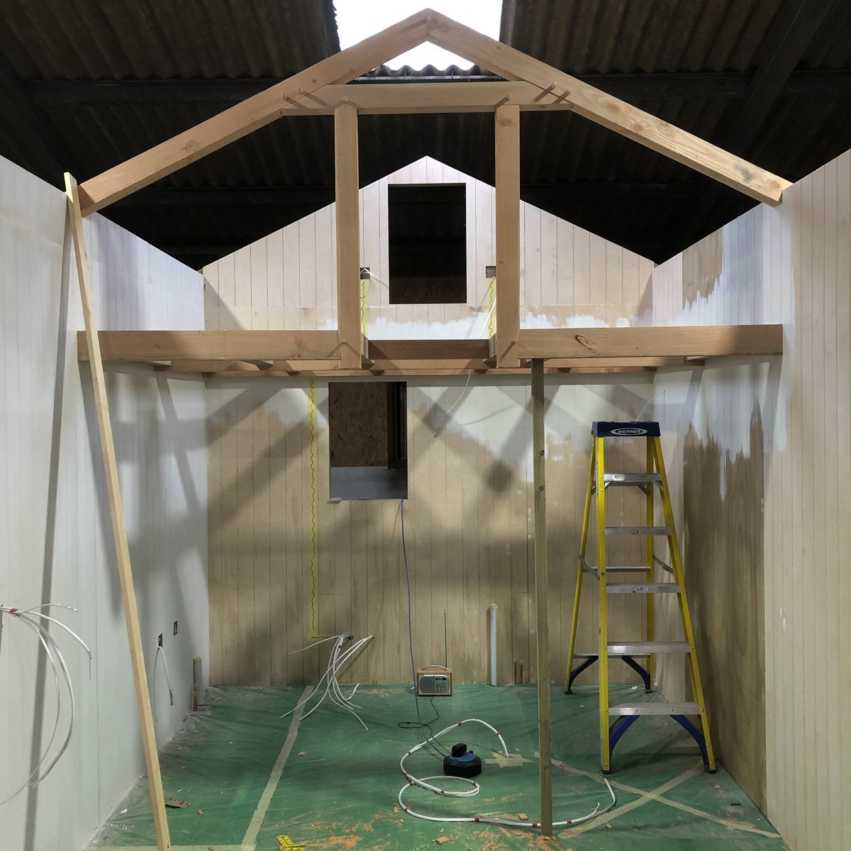 I’m framing up the Douglas fir hay loft bed, ready for the steps, flooring and the roof to go on next week. #glamping <a href="/FarmsteadGlamp/">Farmstead Glamping</a> #Dorset