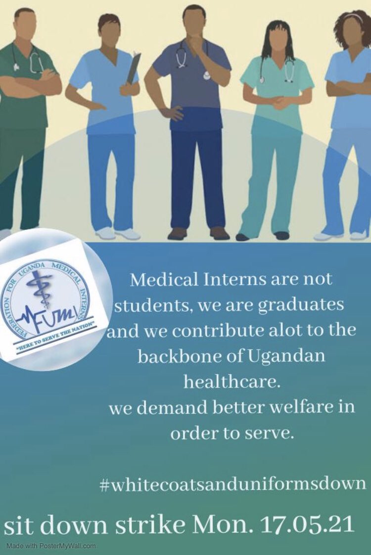 fumi2110's tweet photo. Dear Ugandans, Imagine being worked on By a hungry nurse 👩‍⚕️, a doctor 👨🏽‍⚕️ who is being evicted by his landlord.
We demand so little of the gov’t @MinofHealthUG , to give us better welfare.
This is why we put down our white coats and uniforms, till they hear us. https://t.co/3CLAbTeFmF