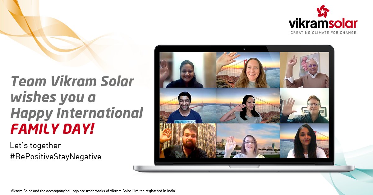 VikramSolar's tweet photo. While 2021 continues to be challenging, the support & positivity from our colleagues has been outstanding. We will get through this together. Happy #InternationalFamilyDay from team #VikramSolar
#BePositiveStayNegative #InternationalDayofFamilies #FamilyDay #FamilyDay2021 https://t.co/JumCI2M6gd