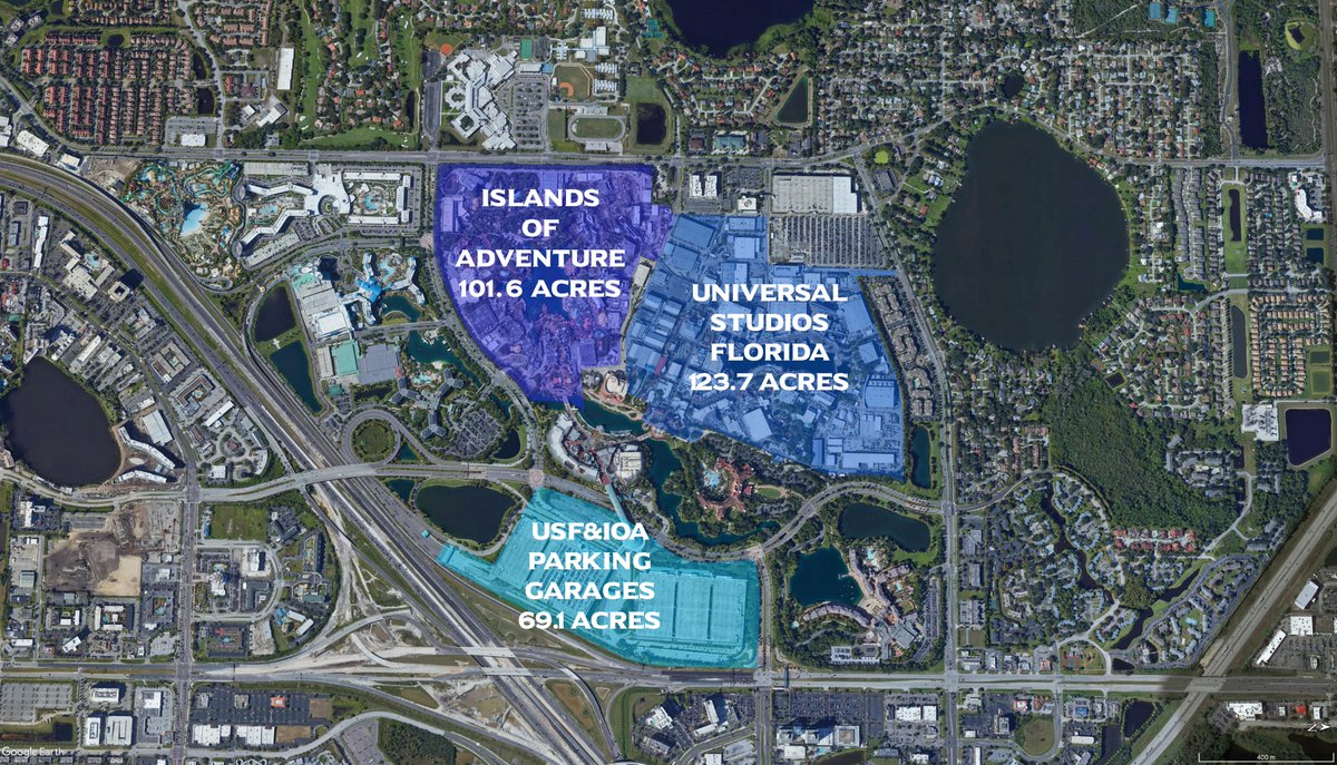  #EpicUniverse so this is where the rubber hits the Road. Universal has one shared parking lot, with 30Acres of actual parking space, but multipled 5-6 levels, gives the equivalance of 150-180 Acres for cars to park. more than adequate for two parks