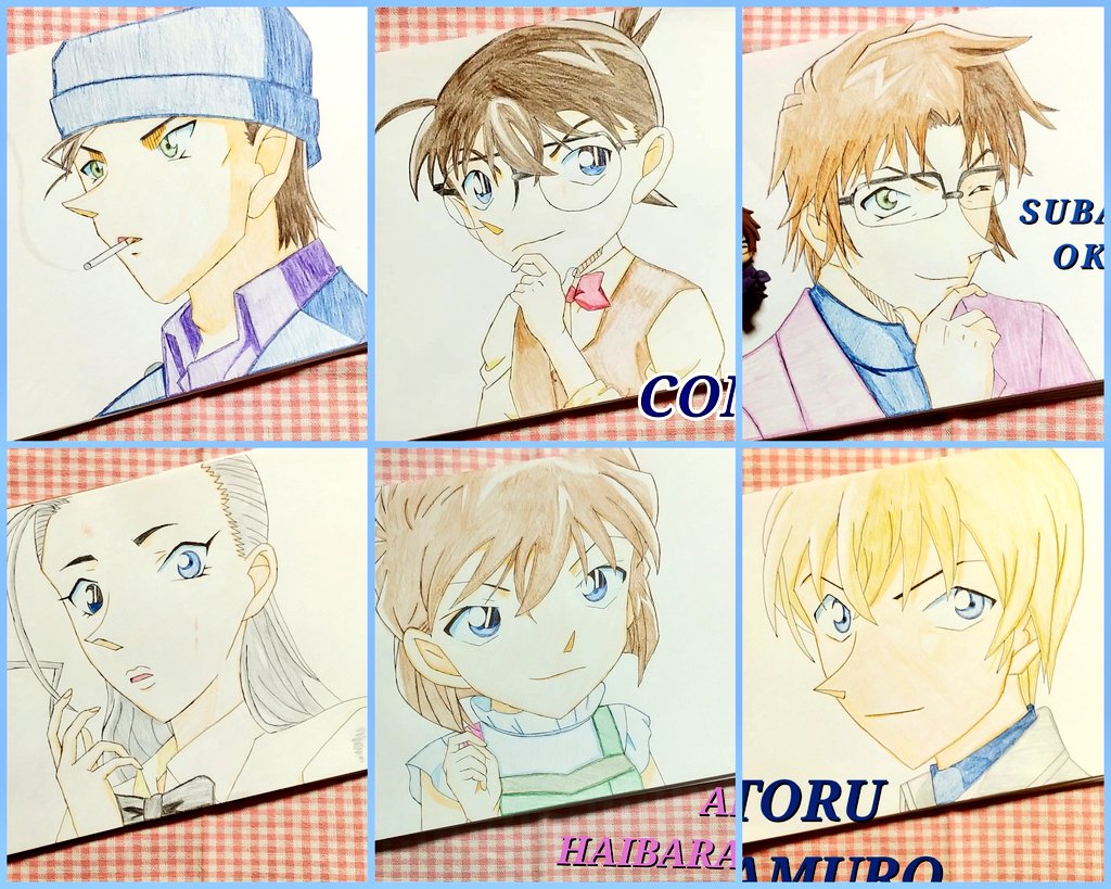 とうみ 最近の精神安定方法は 名探偵コナンのイラストを 描くことf ｶｷｶｷ 赤井秀一 江戸川コナン 沖矢昴 キュラソー 灰原哀 安室透 名探偵コナンイラスト T Co 93t9fecrkb Twitter